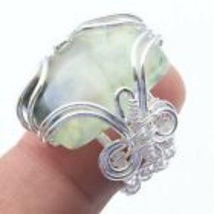Gorgeous Handmade Prehnite Silver Wire Wrapped Ring